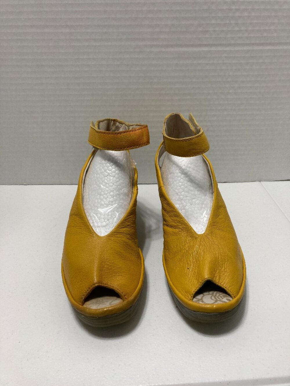 Fly London Yala Wedge Sandals Yellow Leather Peep Toe Ankle Strap Size 36 - Picture 2 of 14